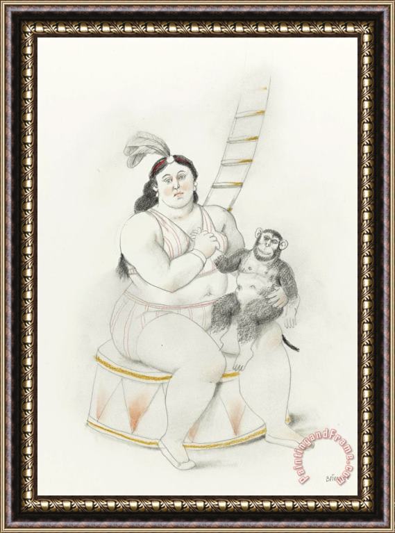 Fernando Botero Woman with Monkey, 2008 Framed Painting