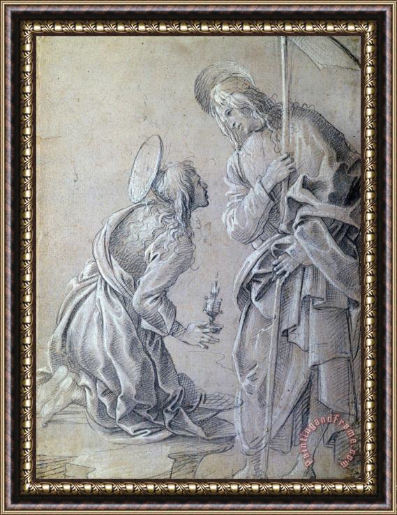 Filippino Lippi Kneeling Saint Mary Magdalene And Standing Christ Framed Print