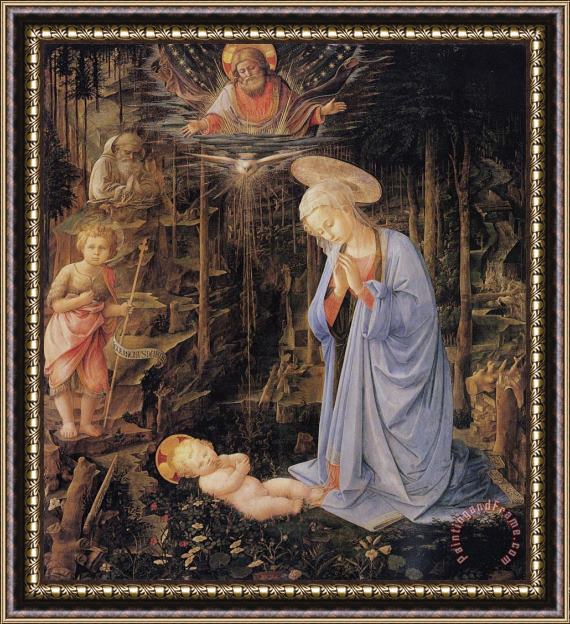 Filippino Lippi The Adoration with The Infant St. John The Baptist And St. Bernard Framed Painting