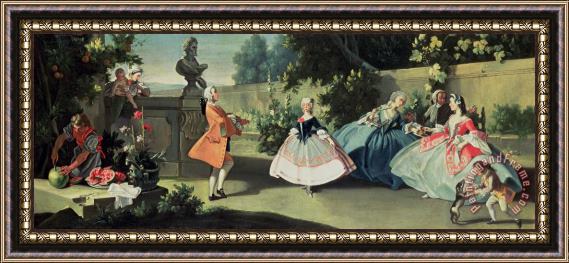 Filippo Falciatore An Ornamental Garden with a Young Girl Dancing to a Fiddle Framed Print