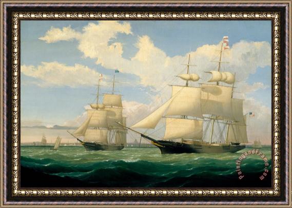 Fitz Henry Lane The Ships Winged Arrow And Southern Cross in Boston Harbor Framed Painting