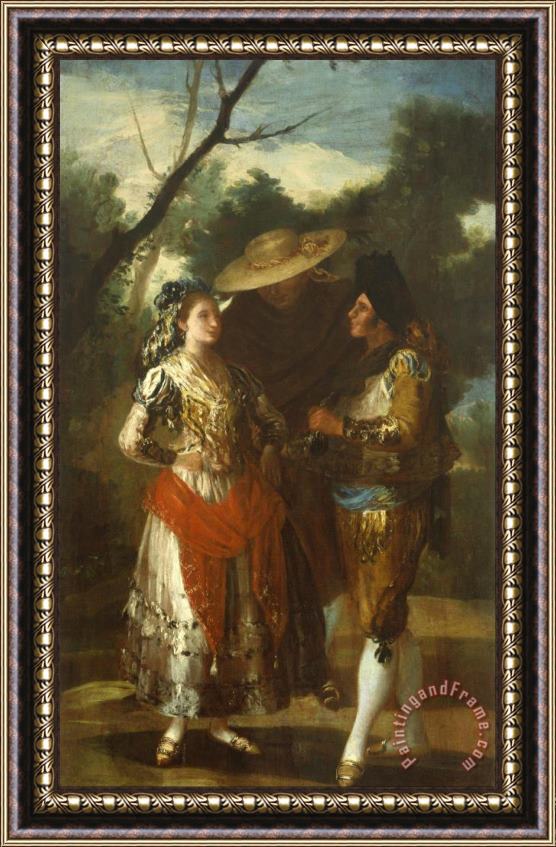 Follower of Francisco Jose de Goya y Lucientes A Maja with Two Toreros Framed Print