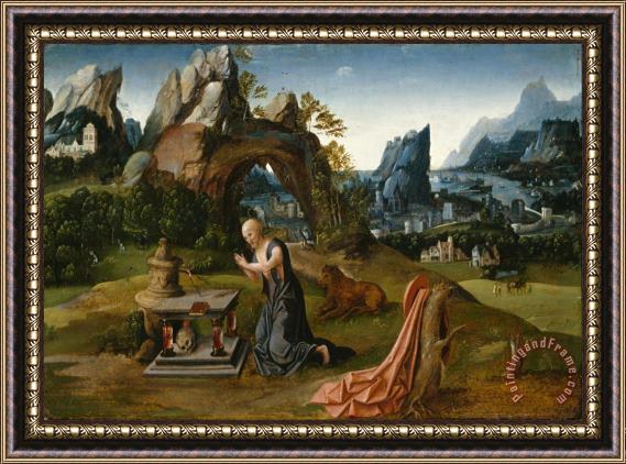 Follower of Joachim Patinir St. Jerome Praying in a Landscape Framed Print