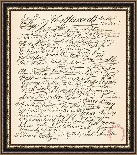 Founding Fathers Signatures attached to the American Declaration of Independence of 1776 Framed Print