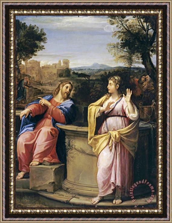 Francesco Albani Christ And The Woman of Samaria at The Well Framed Painting