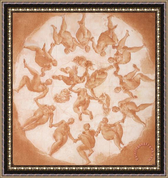 Francesco Primaticcio Dance of The Hours And Three Putti with Cornucopiae Framed Painting