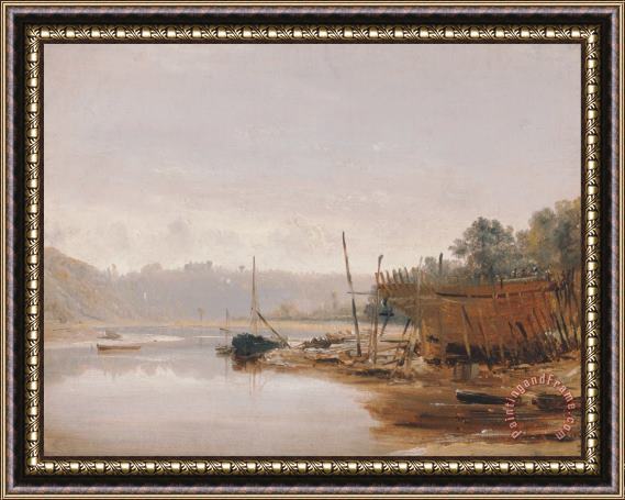 Francis Danby Boat Building Near Dinan, Brittany Framed Painting
