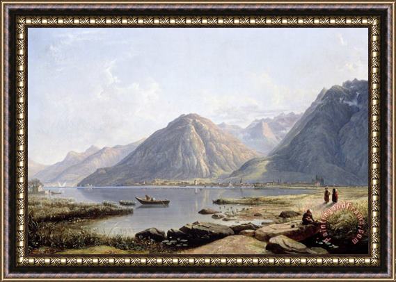 Francis Danby View Of Lake Geneva With The Town Of Villeneuve Framed Print