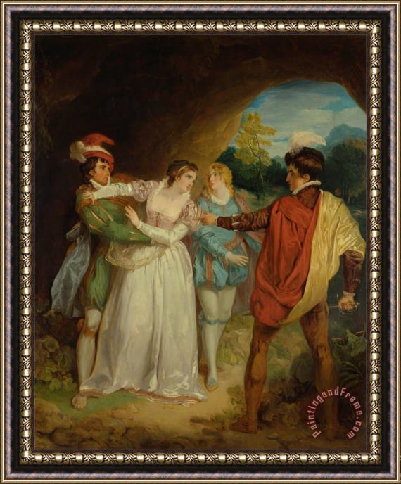 Francis Wheatley Valentine Rescuing Silvia From Proteus, From Shakespeare's The Two Gentlemen of Verona, Act V, Sce... Framed Print