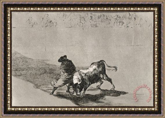 Francisco De Goya The Clever 'student of Falces' Infuriates The Bull by Moving About Wrapped in His Cloak Framed Painting