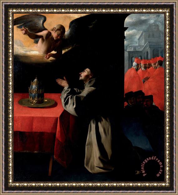 Francisco de Zurbaran The Prayer of St. Bonaventura About The Selection of The New Pope Framed Print
