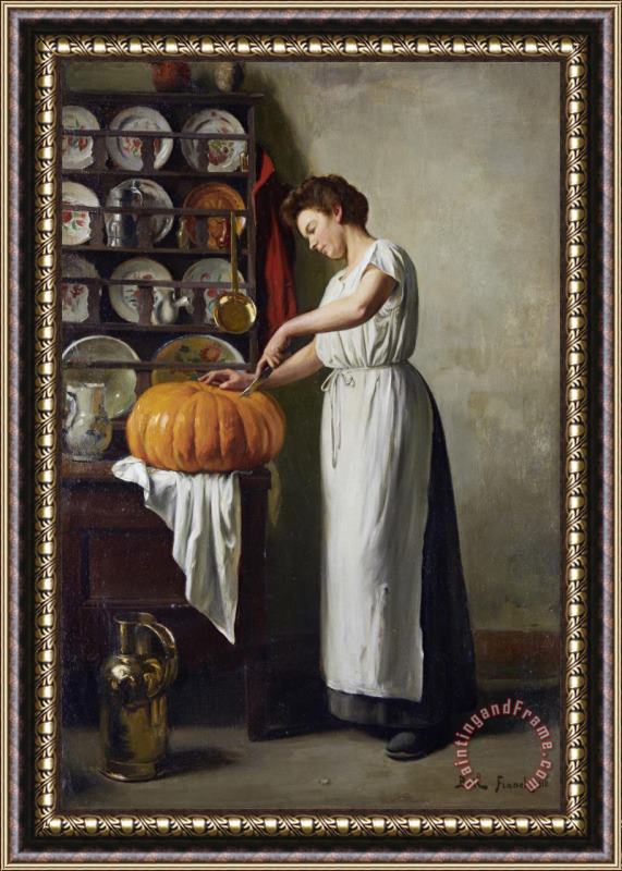 Franck-Antoine Bail Carving The Pumpkin Framed Painting