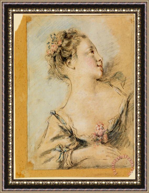 Francois Boucher Bust of a Young Girl Framed Print