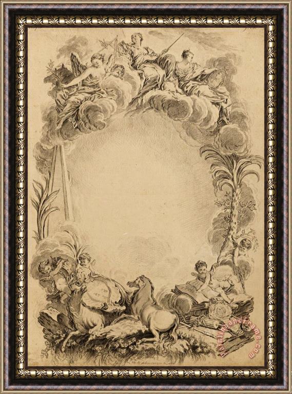 Francois Boucher Design for an Escutcheon in Honor of William Earl Cowper (ca. 1665 1723) Framed Painting