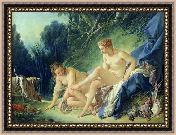 Francois Boucher Diana getting out of her bath Framed Print