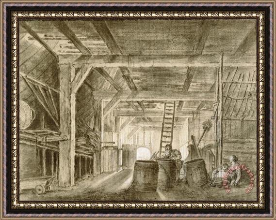 Francois Boucher Interior of a Barn with a Family of Coopers Framed Print