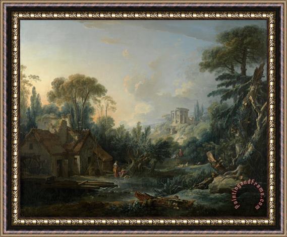 Francois Boucher Landscape with a Water Mill Framed Print