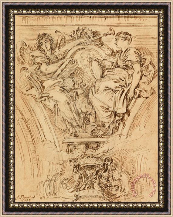 Francois Boucher Spandrel Decoration Fame And Truth Applauding Louis Xv Framed Print
