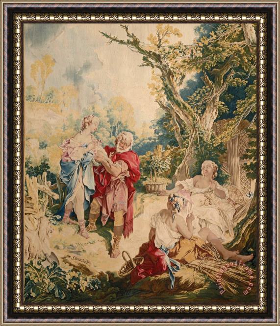 Francois Boucher Tapestry Showing Psyche And The Basketmaker Framed Painting