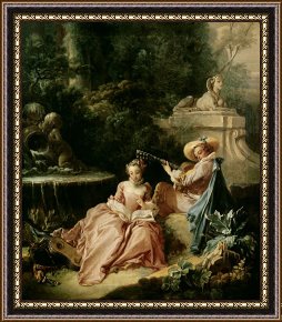 The Music Room Framed Prints - The Music Lesson by Francois Boucher