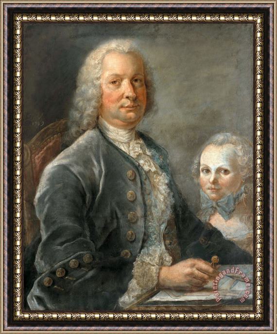 Francois Dorly Portrait of an Architect with a Little Girl Framed Painting