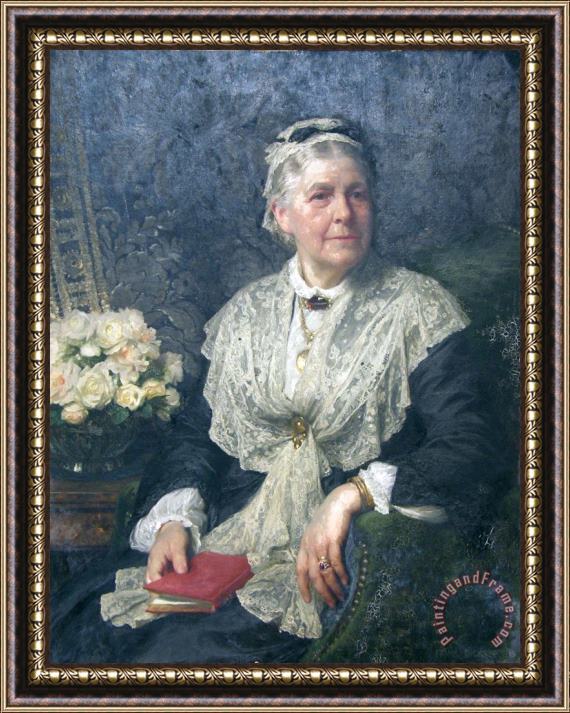 Frank Dicksee Portrait of a Lady in a Lace Edged Dress Framed Print