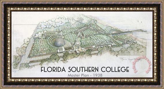 Frank Lloyd Wright Florida Southern College, Master Plan. Lakeland, Florida Framed Painting