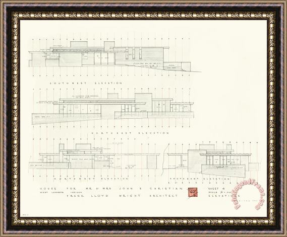 Frank Lloyd Wright John E. Christian House, West Lafayette, Indiana. Framed Print