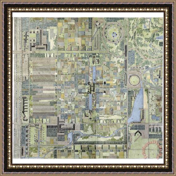 Frank Lloyd Wright The Living City (project) (plan View) Framed Painting