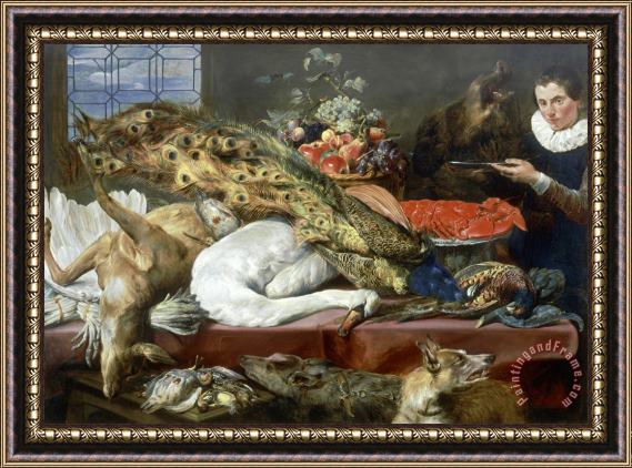 Frans Snyders Larder with a Servant Framed Painting