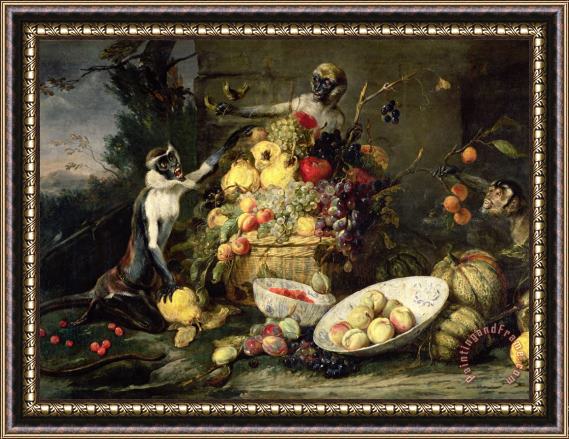 Frans Snyders Three Monkeys Stealing Fruit Framed Painting