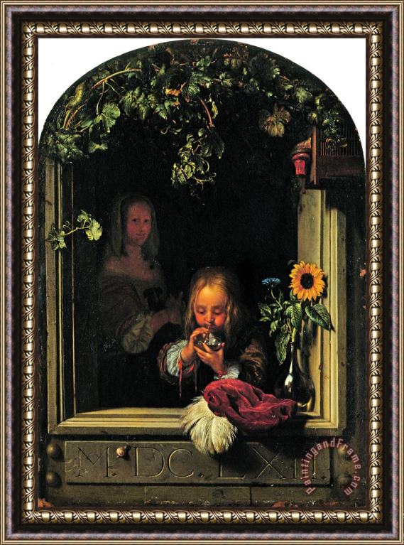 Frans Van Mieris The Elder Boy Blowing Bubbles Framed Painting