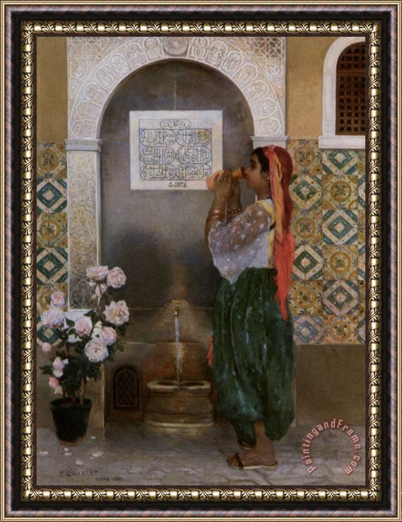 Frantz Charlet Algerian Girl Beside a Fountain Framed Painting