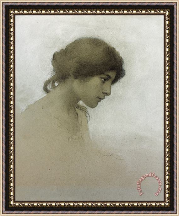 Franz Dvorak Head of a Girl Framed Painting