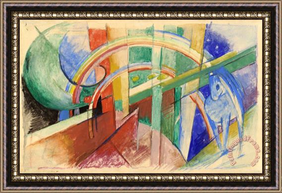 Franz Marc Blue Horse with Rainbow Framed Painting
