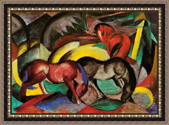 Franz Marc Three Horses Framed Painting