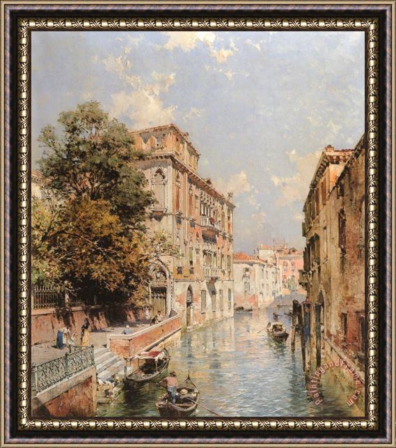 Franz Richard Unterberger A View in Venice, Rio S. Marina Framed Painting