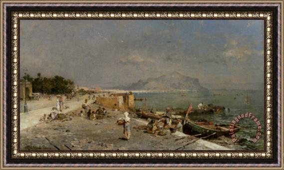 Franz Richard Unterberger On The Waterfront at Palermo Framed Print