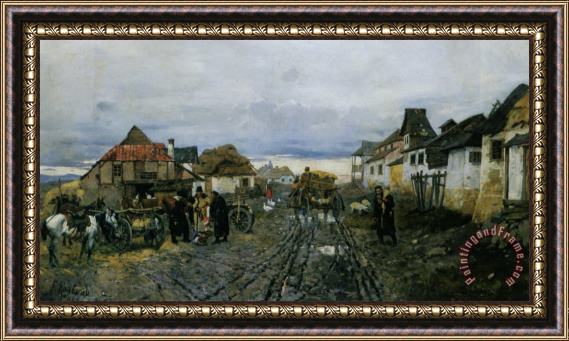 Franz Roubaud Village Traders Framed Painting