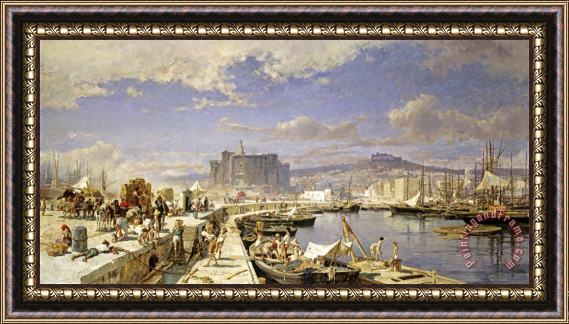 Franz Theodor Aerni The Harbour of Naples Framed Painting