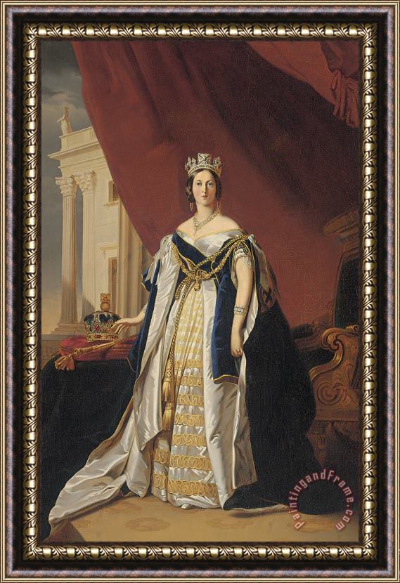 Franz Xaver Winterhalter Portrait Of Queen Victoria In Coronation Robes Framed Painting