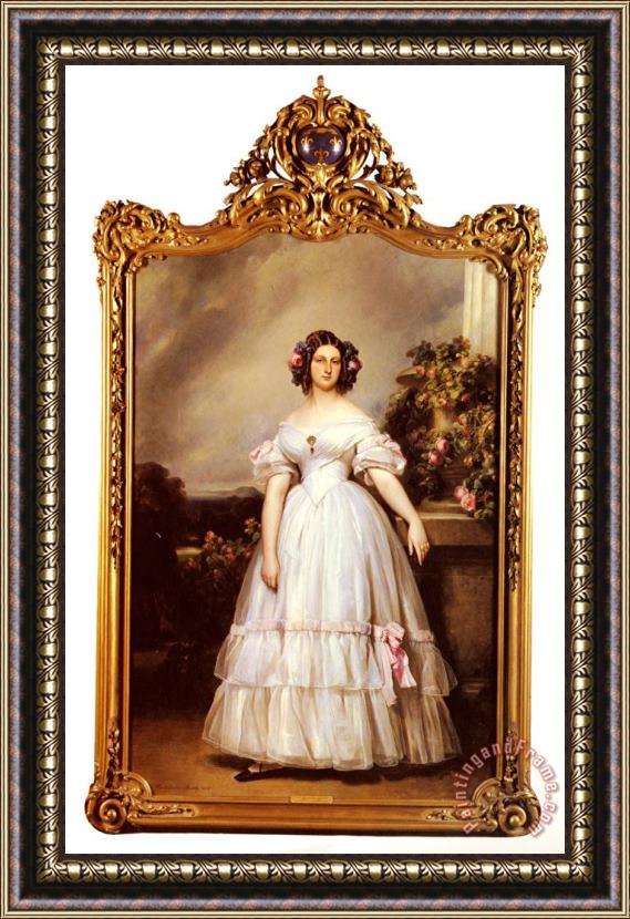 Franz Xavier Winterhalter A Full Length Portrait of H.r.h Princess Marie Clementine of Orleans Framed Painting
