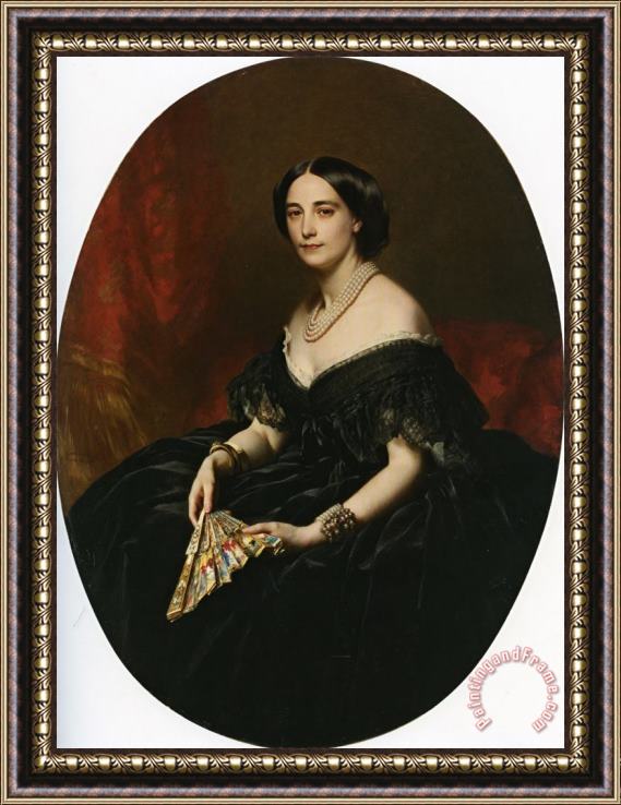 Franz Xavier Winterhalter Portrait of a Lady with a Fan Framed Print