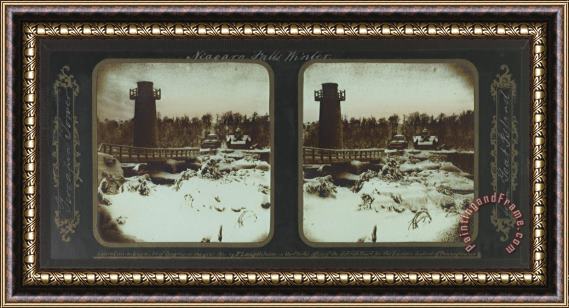 Frederic And William Langenheim Winter Niagara Falls, Terrapin Tower From Goat Island Framed Painting