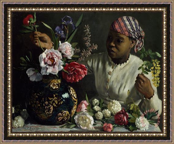 Frederic Bazille Woman With Peonies Framed Print