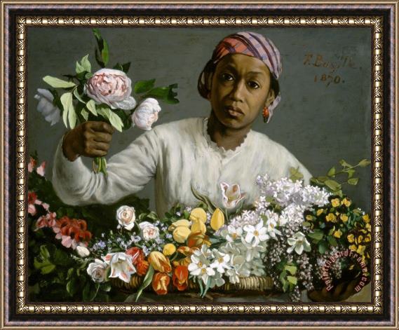 Frederic Bazille Young Woman with Peonies Framed Painting