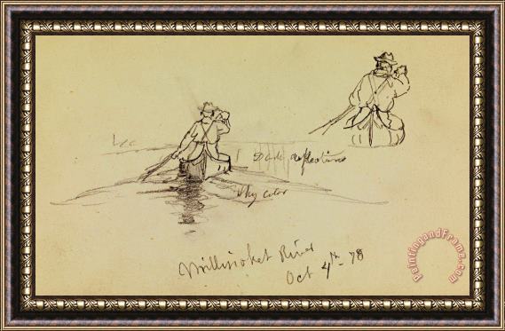 Frederic Edwin Church Studies of Man Paddling Canoe on Millinocket River Framed Print