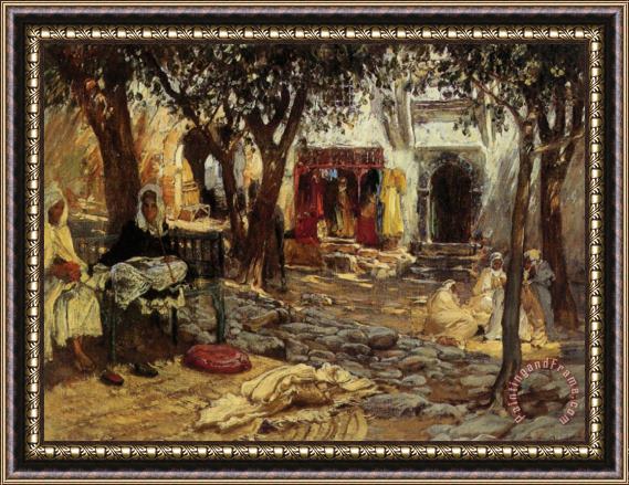 Frederick Arthur Bridgman Idle Moments an Arab Courtyard Framed Print