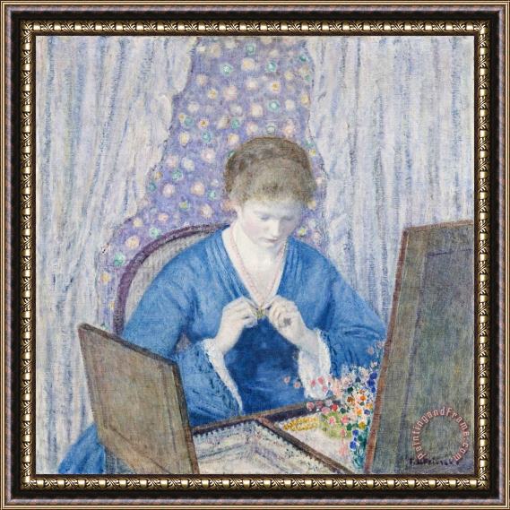 Frederick Carl Frieseke Girl in Blue Framed Painting
