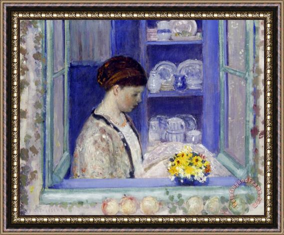 Frederick Carl Frieseke Mrs. Frieseke at The Kitchen Window Framed Painting
